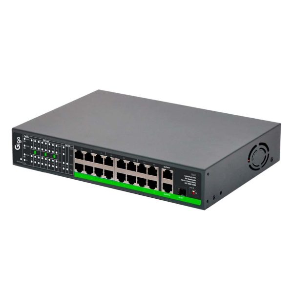 Switch CFTV Ativo 250W 52VDC 250M 16 POE /2 UPLINK/1 Fibra - GS0247 - M5 SW16P